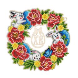 Набор для вышивания бисером WoodStitch "Пасхальный венок. Зайки", 26х26, SH-020