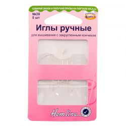 203.28 Иглы Hemline ручные для вышивания с закругленным кончиком № 28, 5 шт