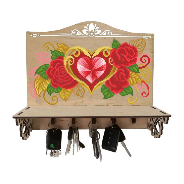 Набор для вышивания WoodStitch Ключница "Рубиновое сердце", 28*24*6, KL-005