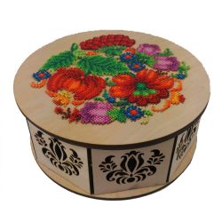Набор для вышивания WoodStitch Шкатулка-круг "Петриковская роспись", 21*21*8, KD-006
